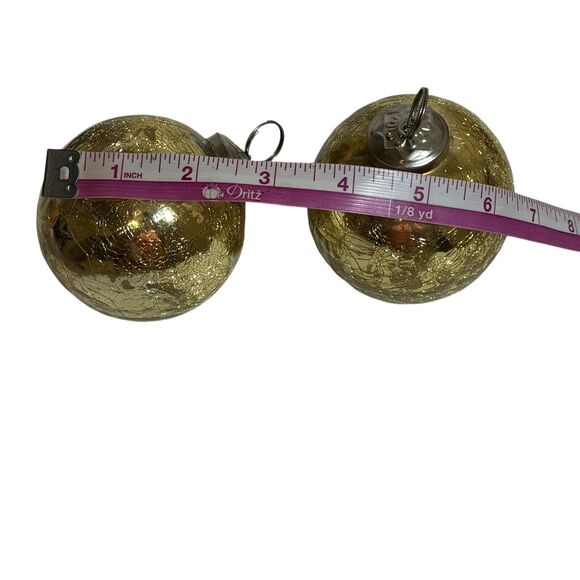 Antique German Gold Mercury Crackle Glass Kugel Christmas Ornament Ball Set Of 2 - Picture 6 of 6